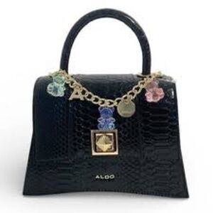 Aldo Black Croc-Embossed Satchel with Charm Accents